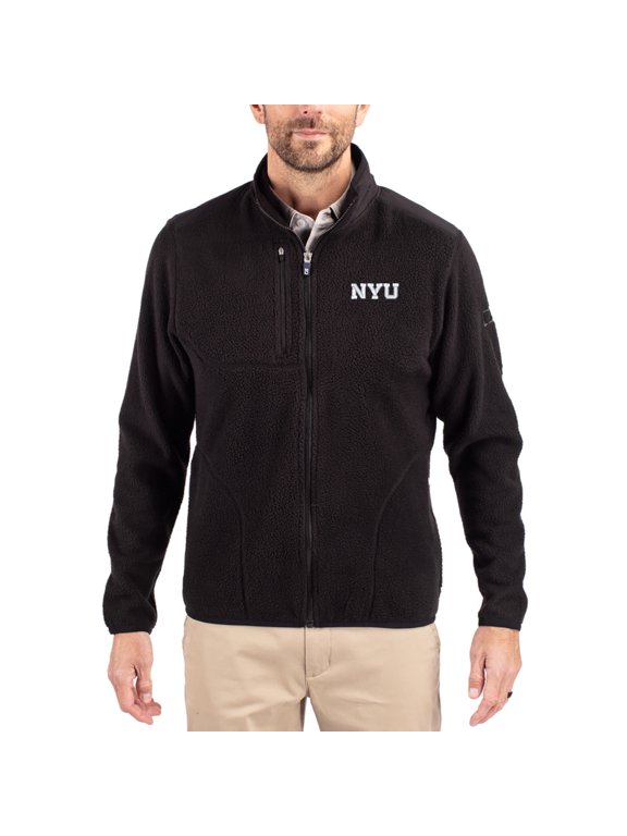 Men's Cutter & Buck Black NYU Violets Cascade Eco Fleece Full-Zip Jacket