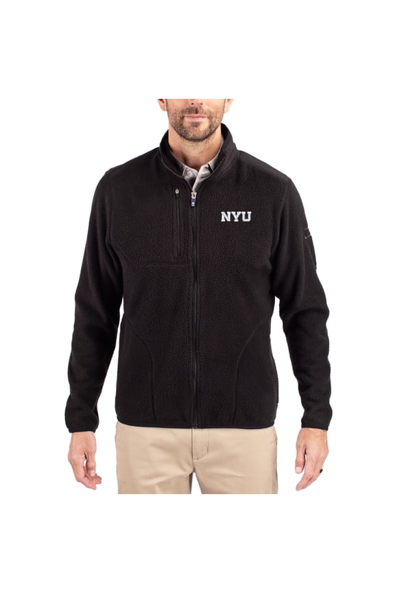 Men's Cutter & Buck Black NYU Violets Cascade Eco Fleece Full-Zip Jacket