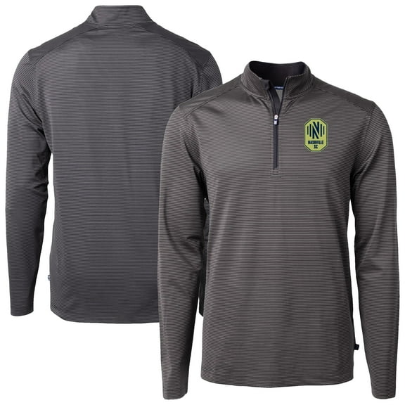Men's-Cutter & Buck Black Nashville SC Big & Tall Virtue Eco Pique Micro Stripe Recycled Quarter-Zip