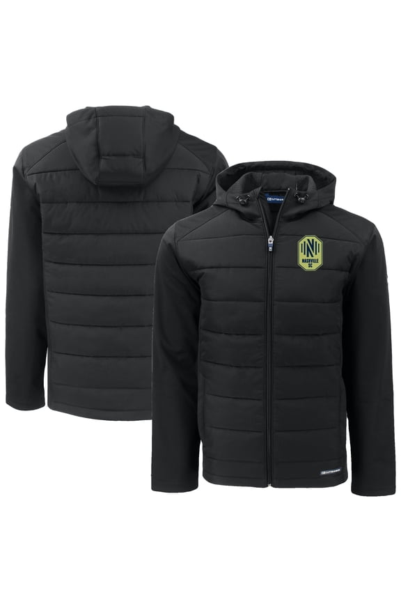 Men's Cutter & Buck Black Nashville SC Evoke Hybrid Eco Softshell Recycled Full-Zip Jacket