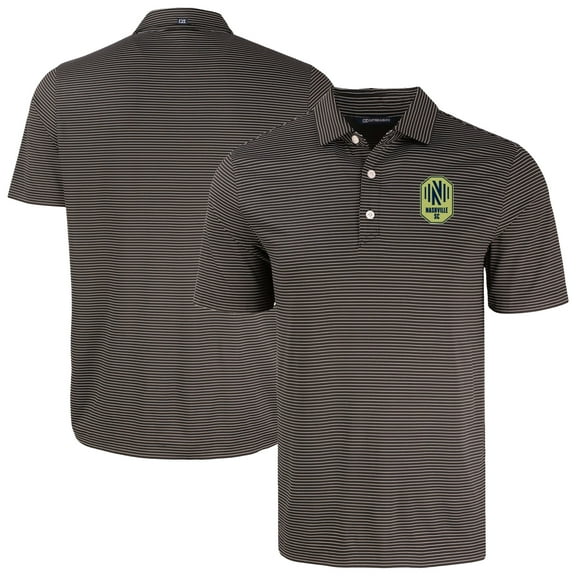Men's Cutter & Buck Black Nashville SC Forge Eco Fine Line Stripe Stretch Recycled Polo