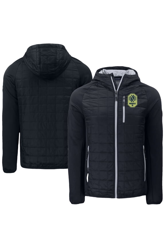 Men's Cutter & Buck Black Nashville SC Rainier PrimaLoft- Eco Raglan Full-Zip Hoodie Hybrid Jacket