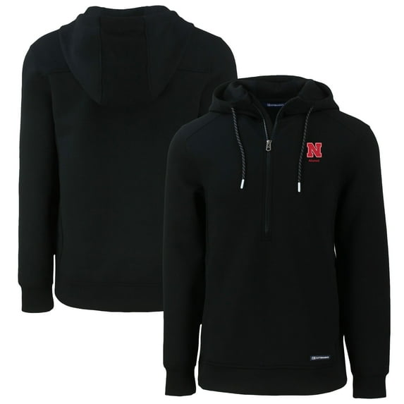 Men's Cutter & Buck Black Nebraska Huskers Alumni Logo Roam Eco Recycled Half-Zip Pullover Hoodie