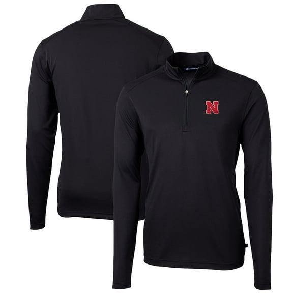 Men's Cutter & Buck Black Nebraska Huskers Big & Tall Virtue Eco Pique Recycled Quarter-Zip Pullover Top