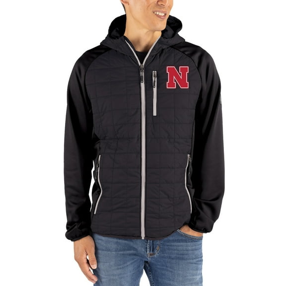 Men's-Cutter & Buck  Black Nebraska Huskers Rainier Eco Hybrid PrimaLoft Raglan Full-Zip Jacket