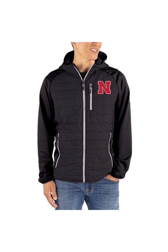 Men's-Cutter & Buck  Black Nebraska Huskers Rainier Eco Hybrid PrimaLoft Raglan Full-Zip Jacket