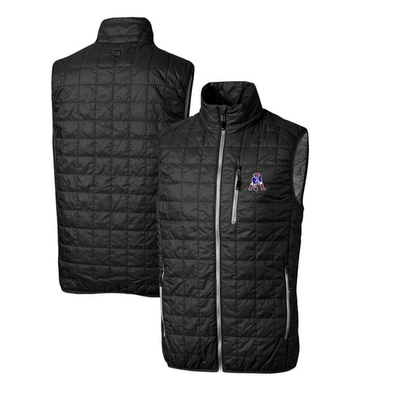 Men's Cutter & Buck Black New England Patriots Throwback Logo Rainier PrimaLoft Eco Insulated Full-Zip Puffer Vest