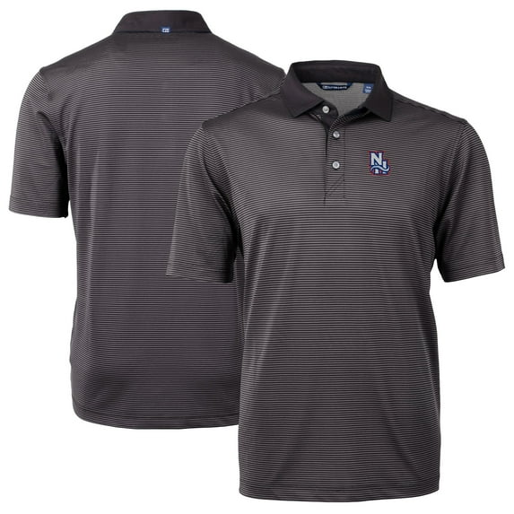 Men's Cutter & Buck Black New Hampshire Fisher Cats Big & Tall Virtue Eco Pique Micro Stripe Recycled Polo