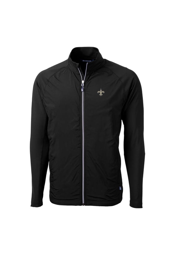 Men's Cutter & Buck Black New Orleans Saints Big & Tall Adapt Eco Knit Full-Zip Raglan Jacket