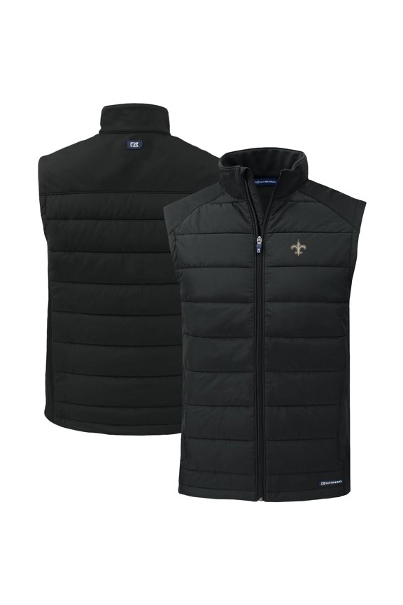 Men's Cutter & Buck Black New Orleans Saints Primary Mark Evoke PrimaLoft Hybrid Eco Softshell Recycled Full-Zip Vest