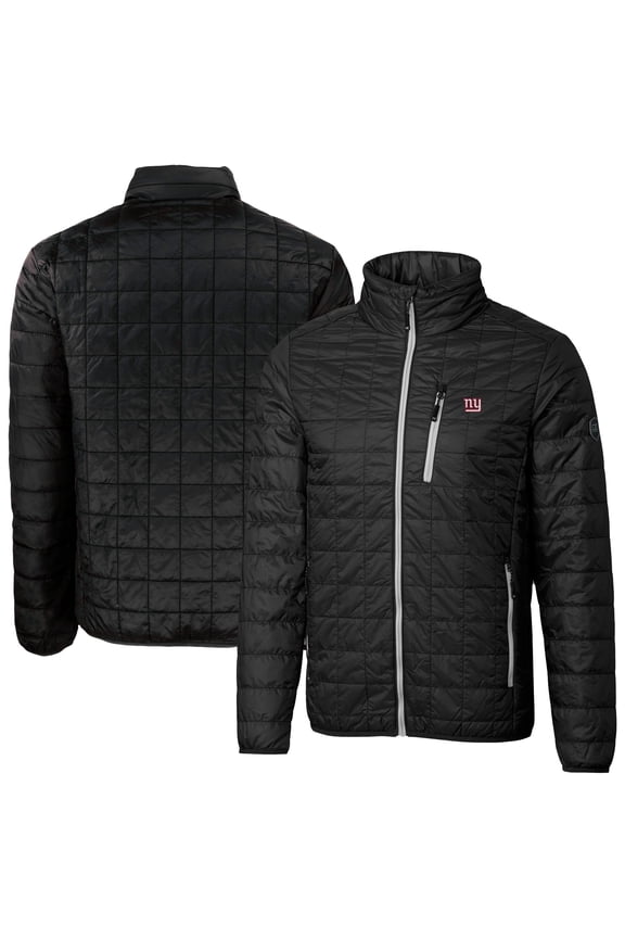 Men's Cutter & Buck Black New York Giants Rainier PrimaLoft Eco Insulated Full-Zip Puffer Jacket
