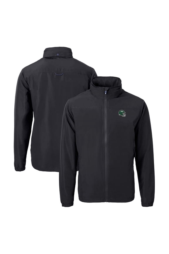 Men's Cutter & Buck Black New York Jets Big & Tall Helmet Charter Eco Knit Recycled Full-Zip Jacket