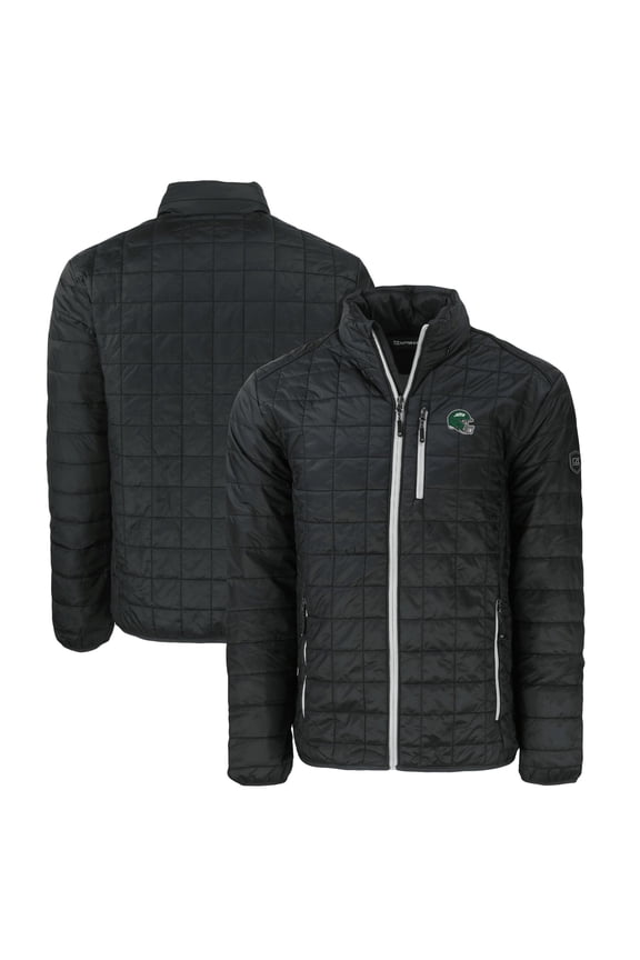 Men's Cutter & Buck Black New York Jets Big & Tall Helmet Rainier PrimaLoft Eco Insulated Full-Zip Puffer Jacket