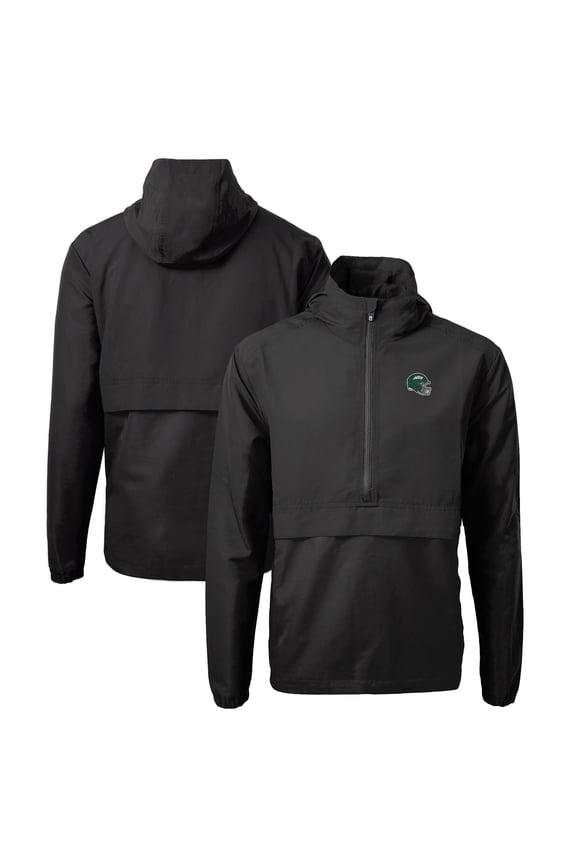 Men's Cutter & Buck  Black New York Jets Helmet Charter Eco Recycled Half-Zip Anorak Jacket