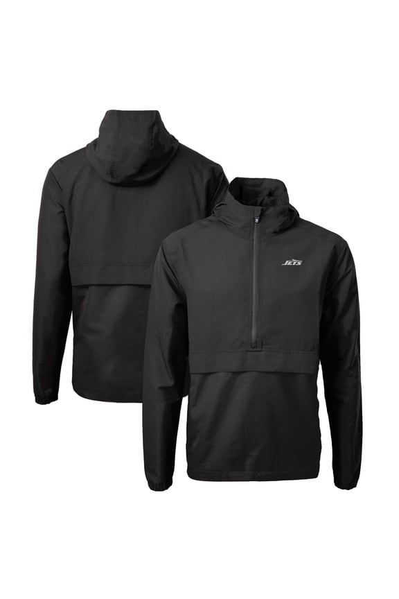Men's Cutter & Buck  Black New York Jets Monochromatic Logo Charter Eco Recycled Half-Zip Anorak Jacket