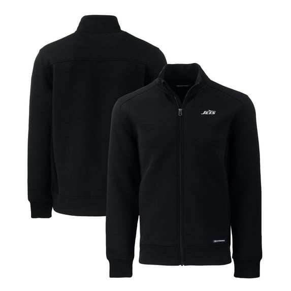 Men's Cutter & Buck Black New York Jets Monochromatic Logo Roam Eco Recycled Full-Zip Sweatshirt