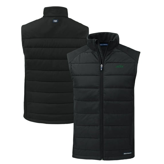 Men's Cutter & Buck Black New York Jets Primary Logo Evoke Hybrid Eco Softshell Recycled Full-Zip Vest