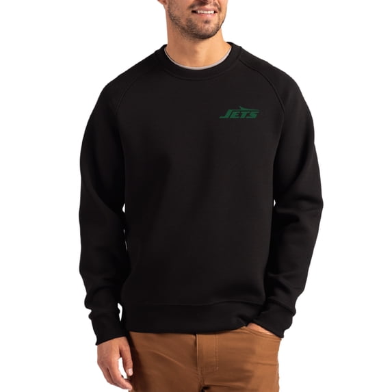 Men's Cutter & Buck Black New York Jets Primary Logo Roam Recycled Raglan Pullover Sweatshirt