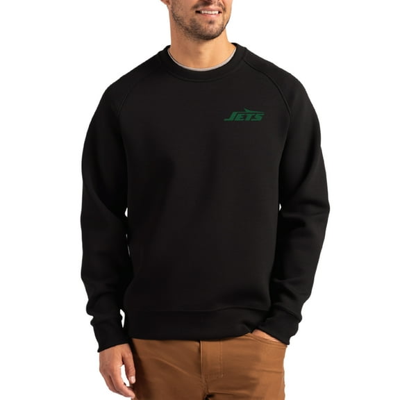Men's Cutter & Buck Black New York Jets Primary Logo Roam Recycled Raglan Pullover Sweatshirt