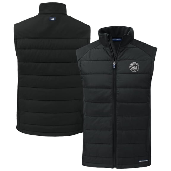 Men's Cutter & Buck Black New York Mets Evoke Hybrid Eco Softshell Recycled Full-Zip Vest