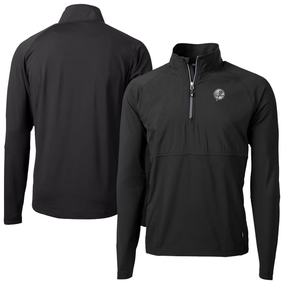 Men's Cutter & Buck Black New York Yankees Adapt Eco Hybrid Raglan DryTec Quarter-Zip Jacket