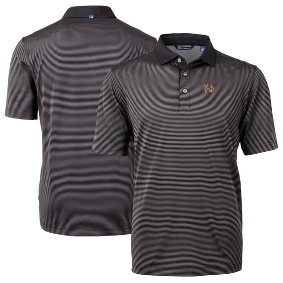 Men's Cutter & Buck Black Norfolk Tides Big & Tall Virtue Eco Pique Micro Stripe Recycled Polo