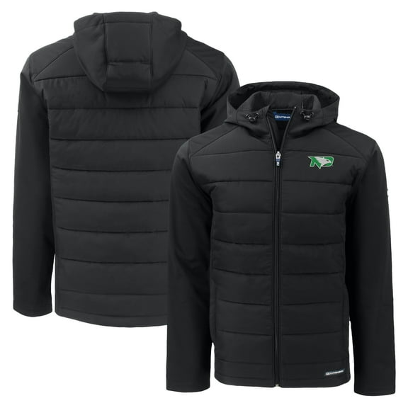 Men's Cutter & Buck Black North Dakota Evoke Hybrid Eco Softshell Recycled Full-Zip Hooded Jacket