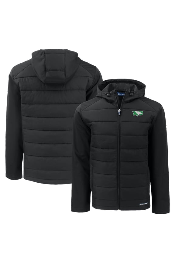 Men's Cutter & Buck Black North Dakota Evoke Hybrid Eco Softshell Recycled Full-Zip Hooded Jacket
