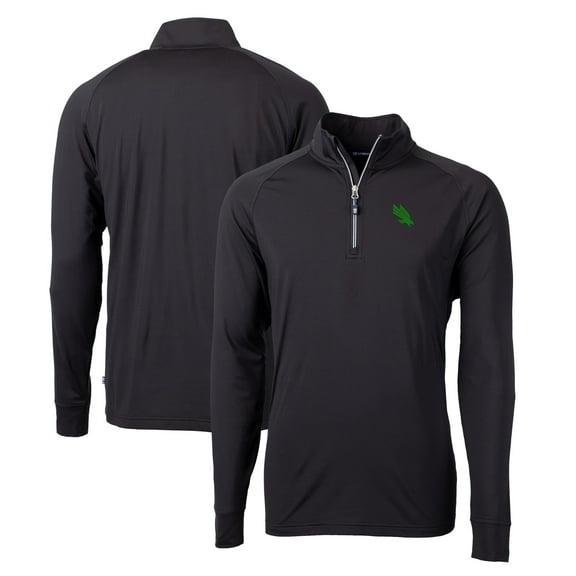 Men's Cutter & Buck Black North Texas Mean Green Adapt Eco Knit Stretch Recycled Quarter-Zip Pullover Top