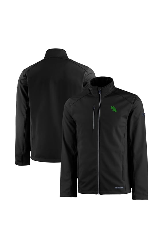 Men's Cutter & Buck Black North Texas Mean Green Evoke Eco Softshell Recycled Full-Zip Jacket