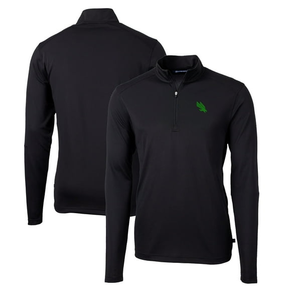 Men's Cutter & Buck Black North Texas Mean Green Virtue Eco Pique Recycled Quarter-Zip Pullover Top