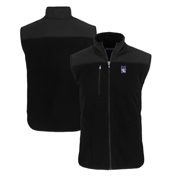Men's Cutter & Buck Black Northwestern Wildcats Big & Tall Cascade Eco Sherpa Fleece Full-Zip Vest