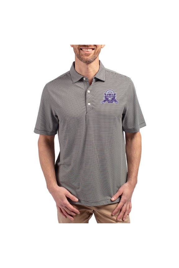 Men's Cutter & Buck Black Northwestern Wildcats Forge Eco Double Stripe Stretch Recycled Polo