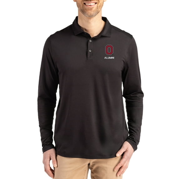 Men's Cutter & Buck Black Ohio State Buckeyes Alumni Coastline Epic Comfort Long-Sleeve Polo
