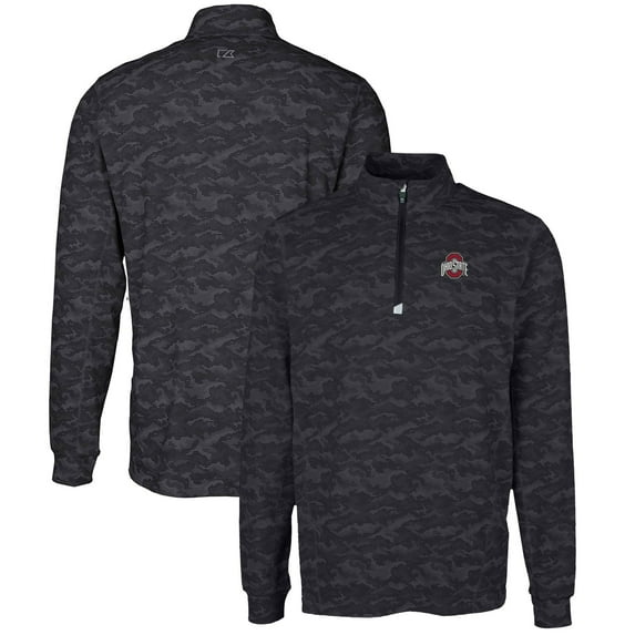 Men's Cutter & Buck Black Ohio State Buckeyes Big & Tall Traverse Camo Print Stretch Quarter-Zip Pullover Top