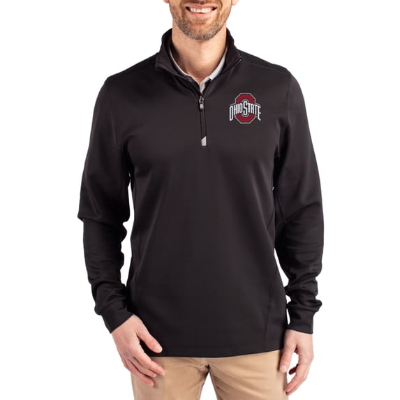 Men's-Cutter & Buck Black Ohio State Buckeyes DryTec Traverse Stretch Eco Tri-Blend Quarter-Zip Pullover