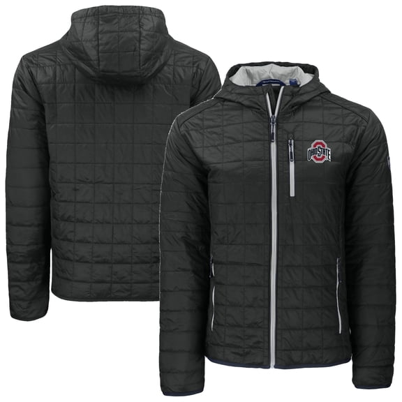 Men's-Cutter & Buck Black Ohio State Buckeyes Rainier Eco PrimaLoft Hooded Full-Zip Jacket