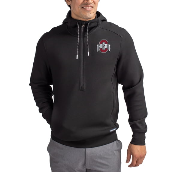 Men's-Cutter & Buck Black Ohio State Buckeyes Roam Eco Recycled Half-Zip Pullover Hoodie