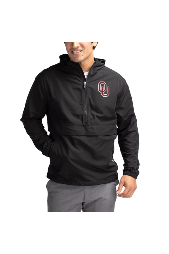Men's Cutter & Buck Black Oklahoma Sooners Charter Eco Recycled Half-Zip Anorak Jacket