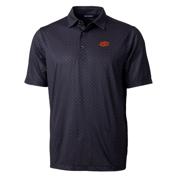 Men's Cutter & Buck Black Oklahoma State Cowboys Pike Double Dot Print Stretch Polo
