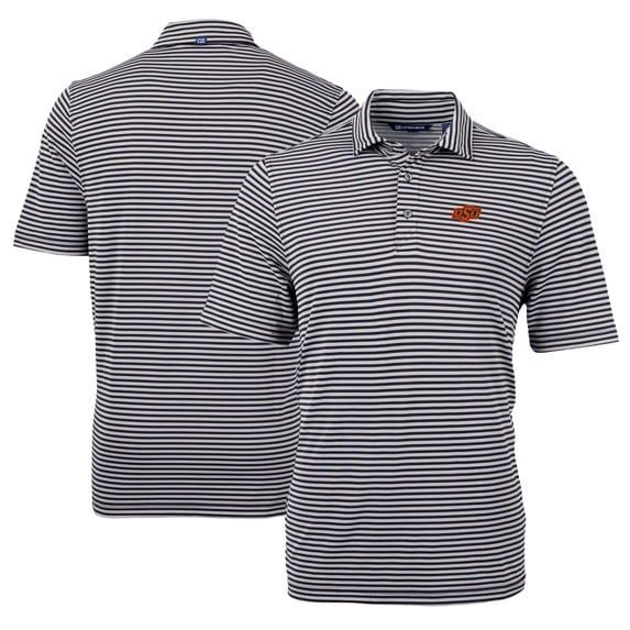 Men's Cutter & Buck Black Oklahoma State Cowboys Virtue Eco Pique Stripe Recycled Polo