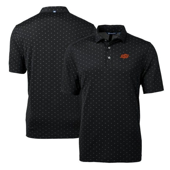 Men's Cutter & Buck Black Oklahoma State Cowboys Virtue Eco Pique Tile Print Polo