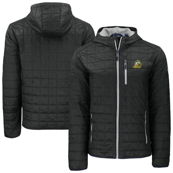 Men's-Cutter & Buck  Black Oregon Ducks Rainier Eco PrimaLoft Hooded Full-Zip Jacket