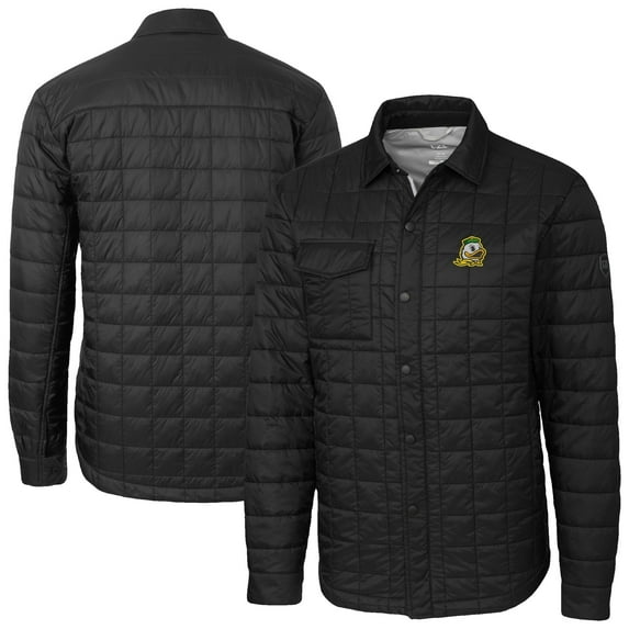 Men's-Cutter & Buck Black Oregon Ducks Ranier Eco Insulated PrimaLoft Full-Snap Shacket