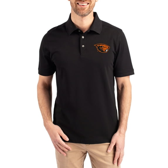 Men's Cutter & Buck Black Oregon State Beavers Advantage Eco Pique Tri-Blend Polo
