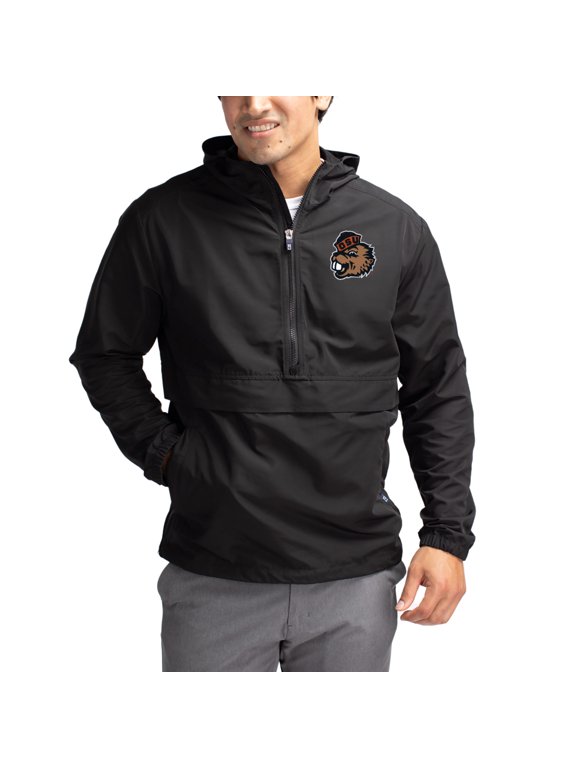 Men's Cutter & Buck Black Oregon State Beavers Charter Eco Recycled Half-Zip Anorak Jacket