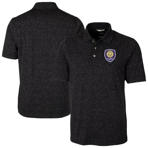 Men's-Cutter & Buck  Black Orlando City SC Advantage Tri-Blend Space Dye Polo