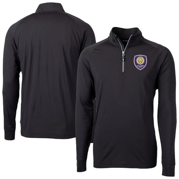 Men's-Cutter & Buck  Black Orlando City SC Big & Tall Adapt Eco Knit Stretch Recycled Quarter-Zip Pullover
