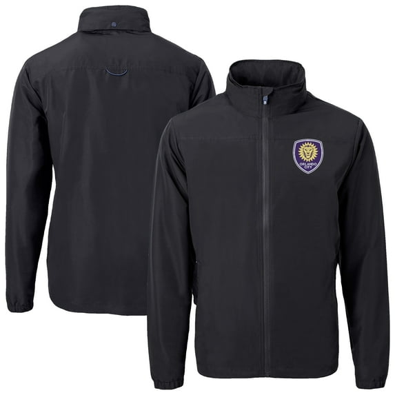 Men's Cutter & Buck Black Orlando City SC Big & Tall Charter Eco Knit Recycled Full-Zip Hoodie Jacket