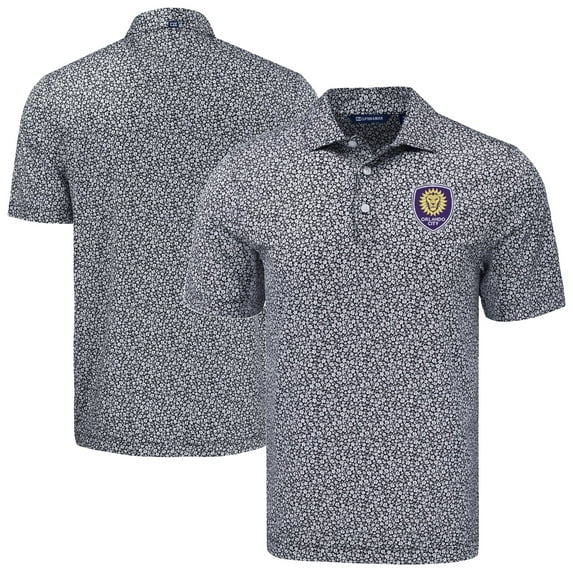 Men's-Cutter & Buck Black Orlando City SC Big & Tall Pike Eco Flora Print Recycled Polo